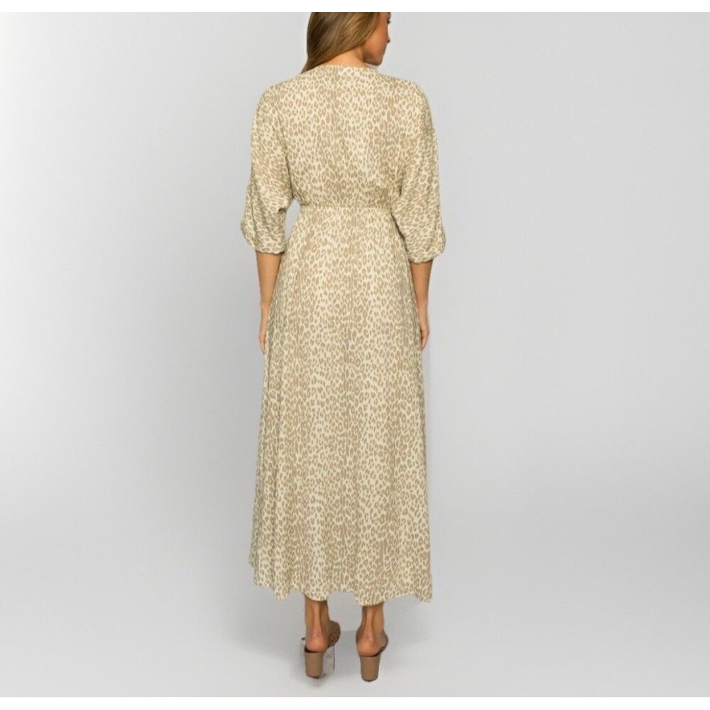 Girl and The Sun Verity Maxi Dress Deep VNeck Cream Muted Leopard Euro Trip Sz M - Picture 4 of 16